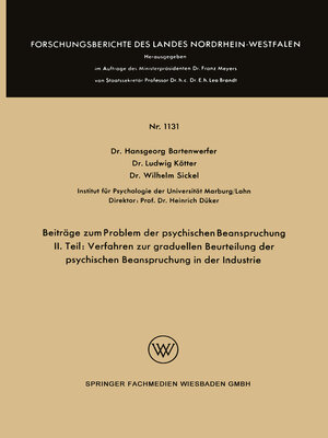 cover image of Beiträge zum Problem der psychischen Beanspruchung